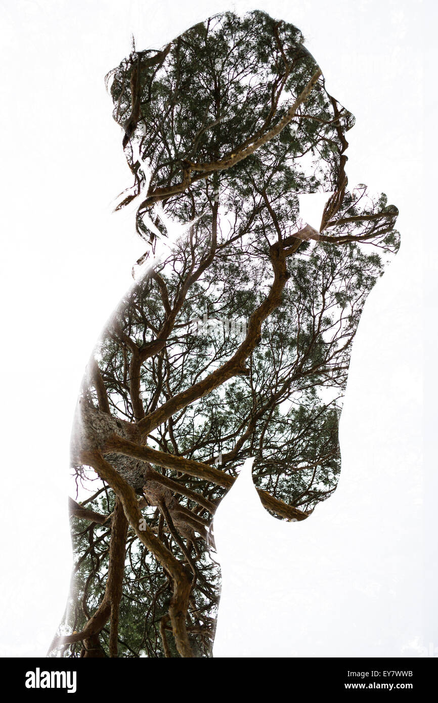 Portrait with the effect of multiple exposure. Stock Photo