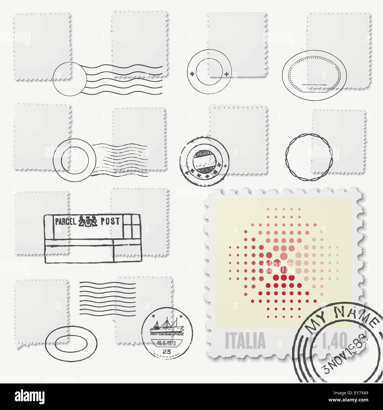 blank stamp frames with postmarks Stock Vector