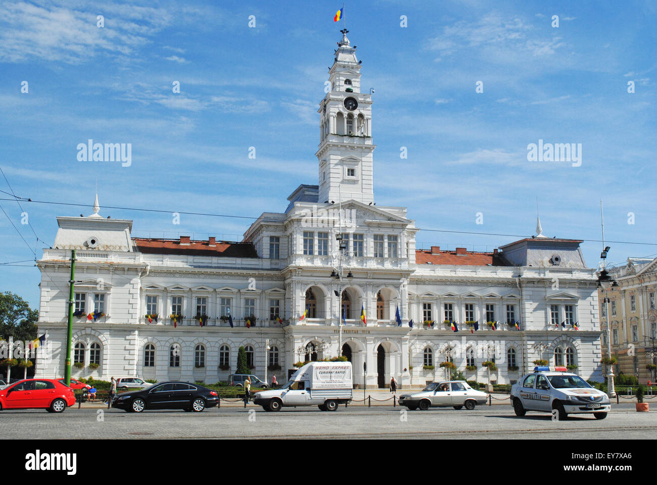 The white City Hall Palace in Arad, Romania, one of the most remarkable buildings of the city. Stock Photo