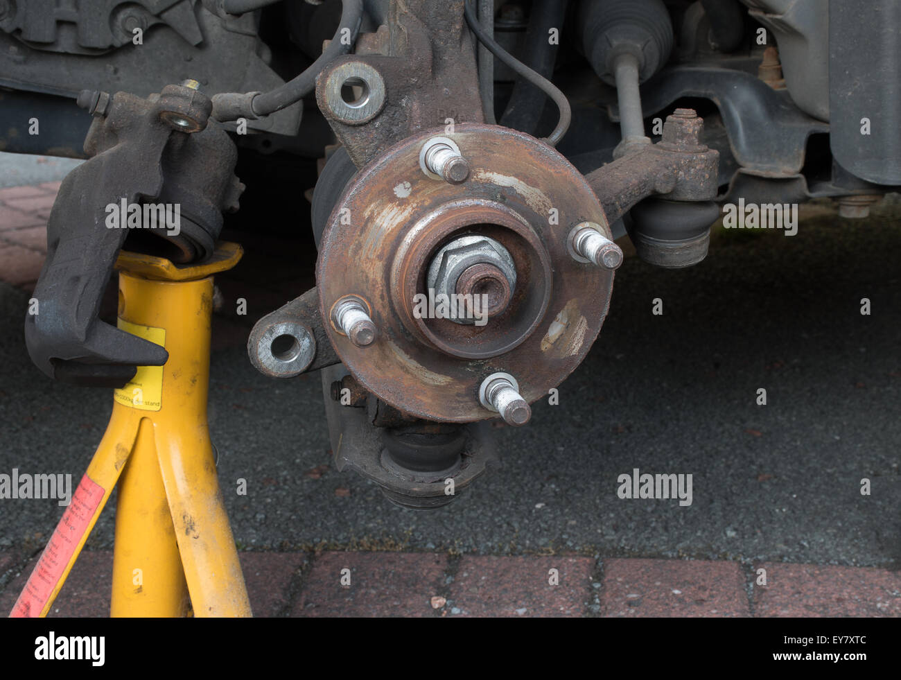 Wheel hub brake disk and caliper removed Stock Photo Alamy