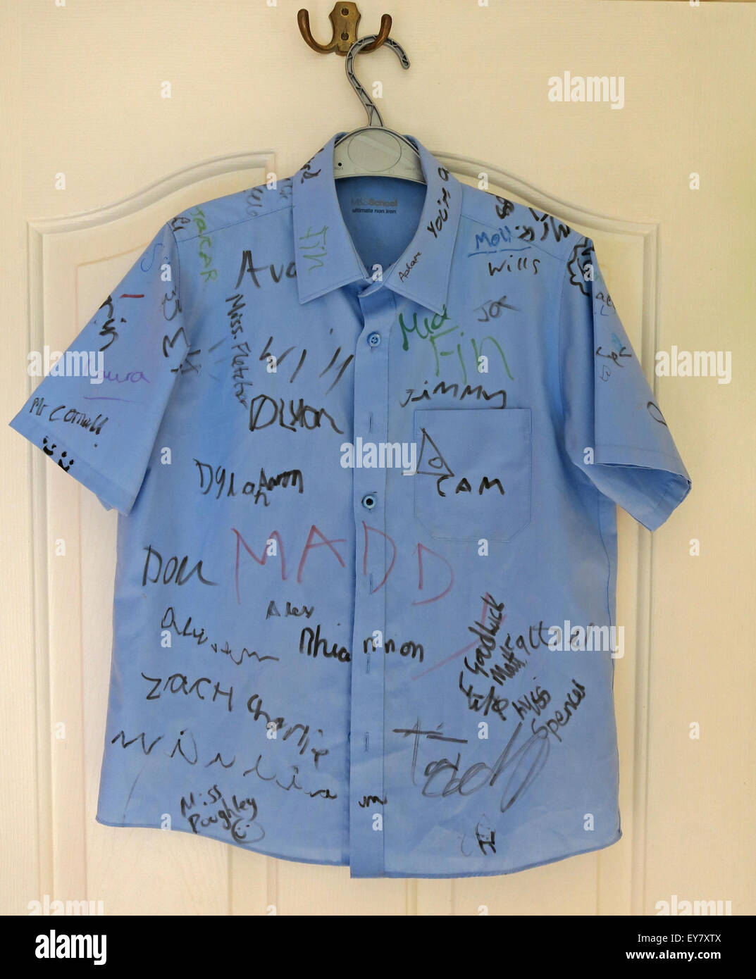 School Leavers Shirt with signatures of classmates Stock Photo
