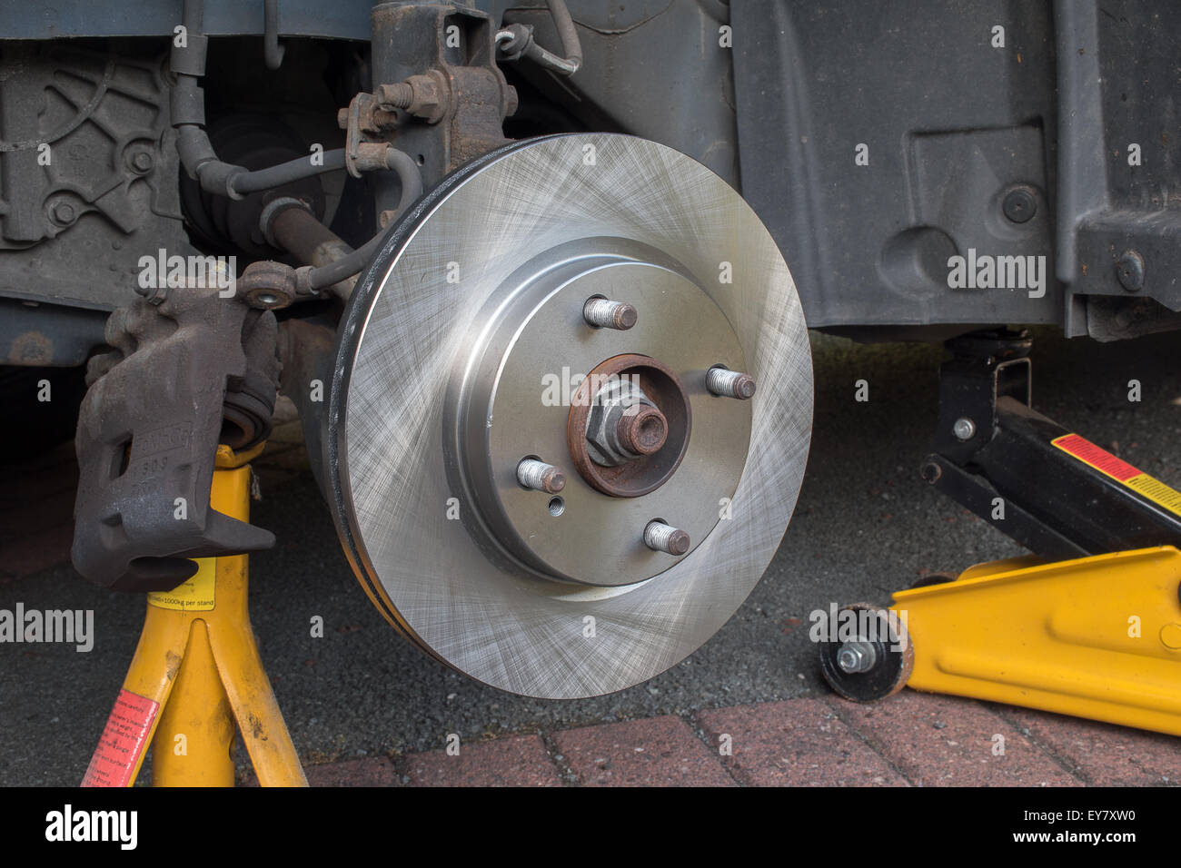 New Car Brake Disk  brake caliper removed Stock Photo