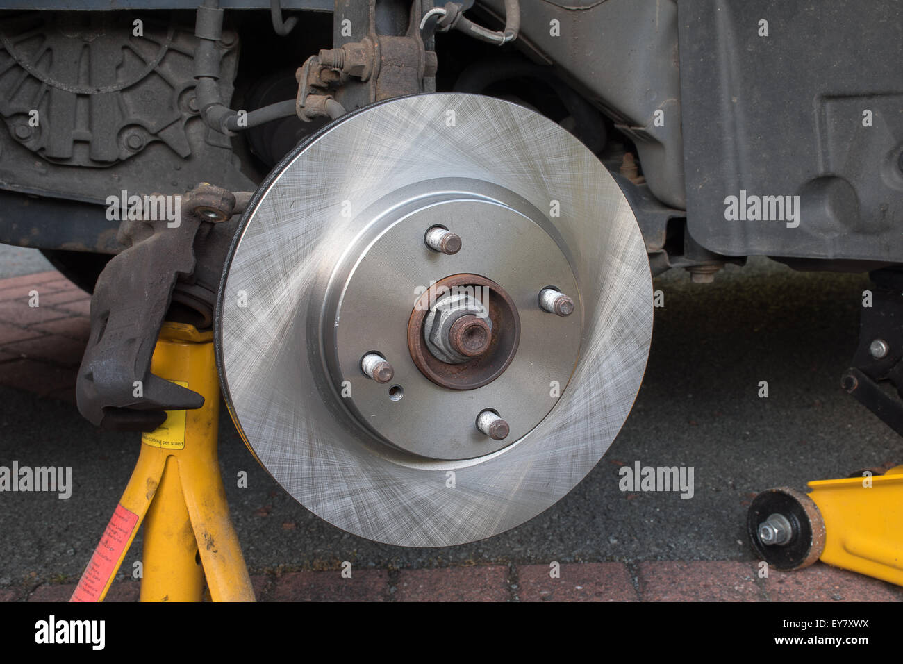 New Car Brake Disk  brake caliper removed Stock Photo