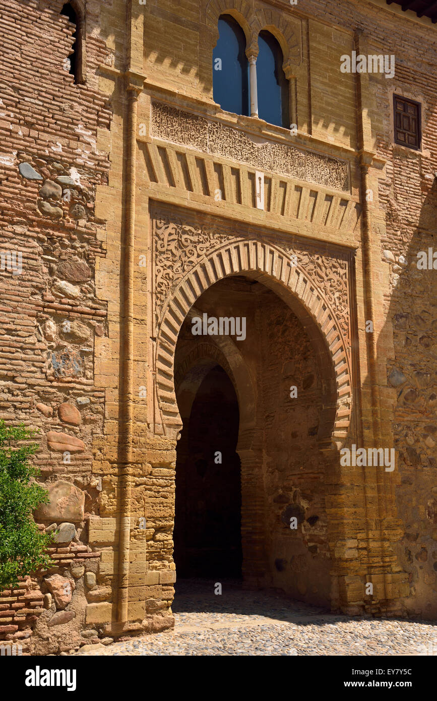 West side of Wine Gate or Puerta del Vino at Alhambra Palace Granada Spain Stock Photo