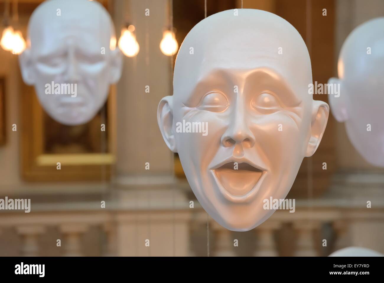 Floating heads/faces at Kelvingrove museum and art gallery, Glasgow, Scotland, Uk, Europe Stock Photo