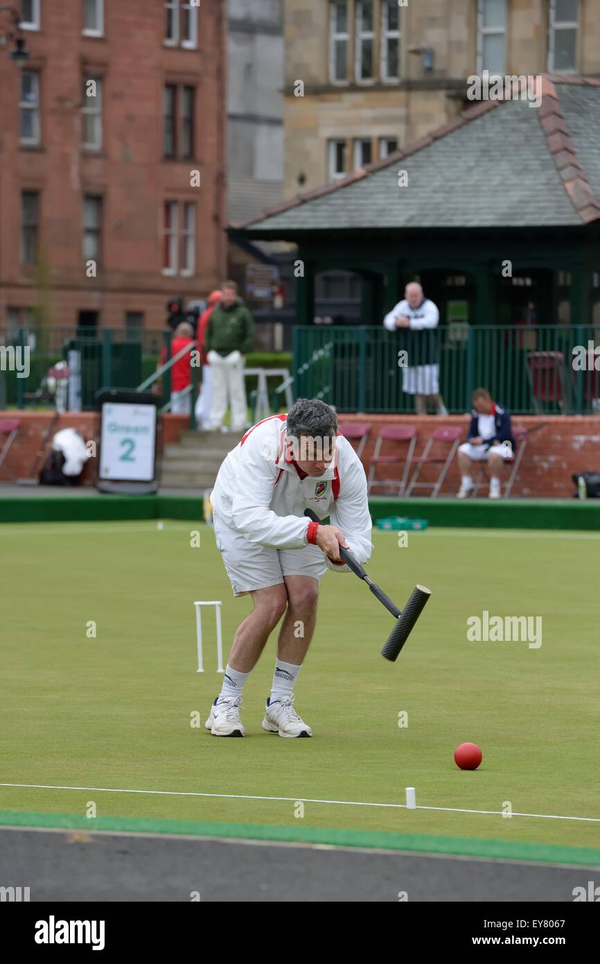 Croquet player at Kelvingrove bowling club, Glasgow, Scotland, Uk Stock Photo