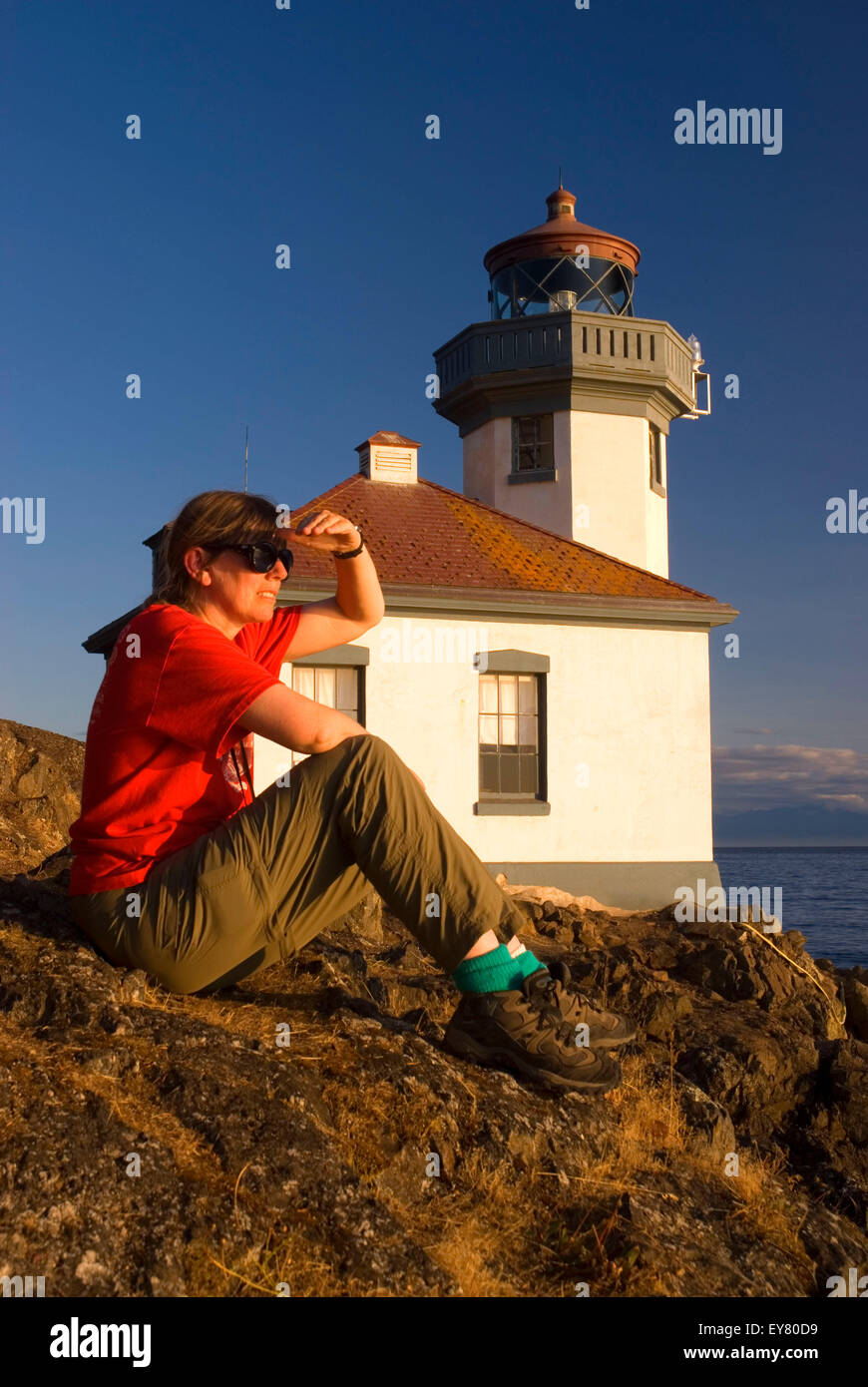Lime Kiln Lighthouse, Lime Kiln Pt State Park, Washington Stock Photo