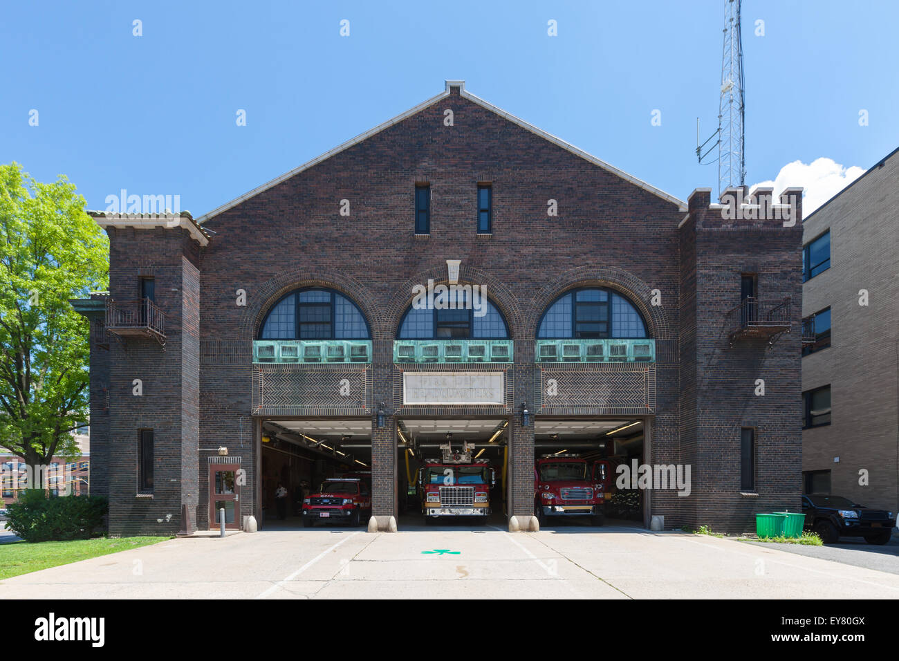 Fire Department Headquarters and Fire Station No. 6 in White Plains, New York. Stock Photo