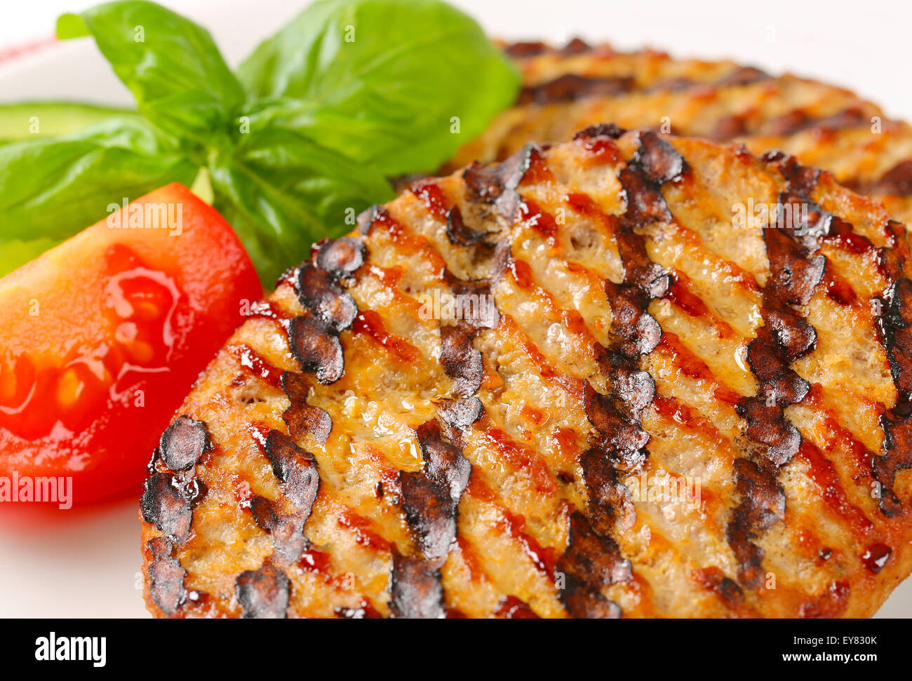 Detail of grilled burger patties Stock Photo Alamy