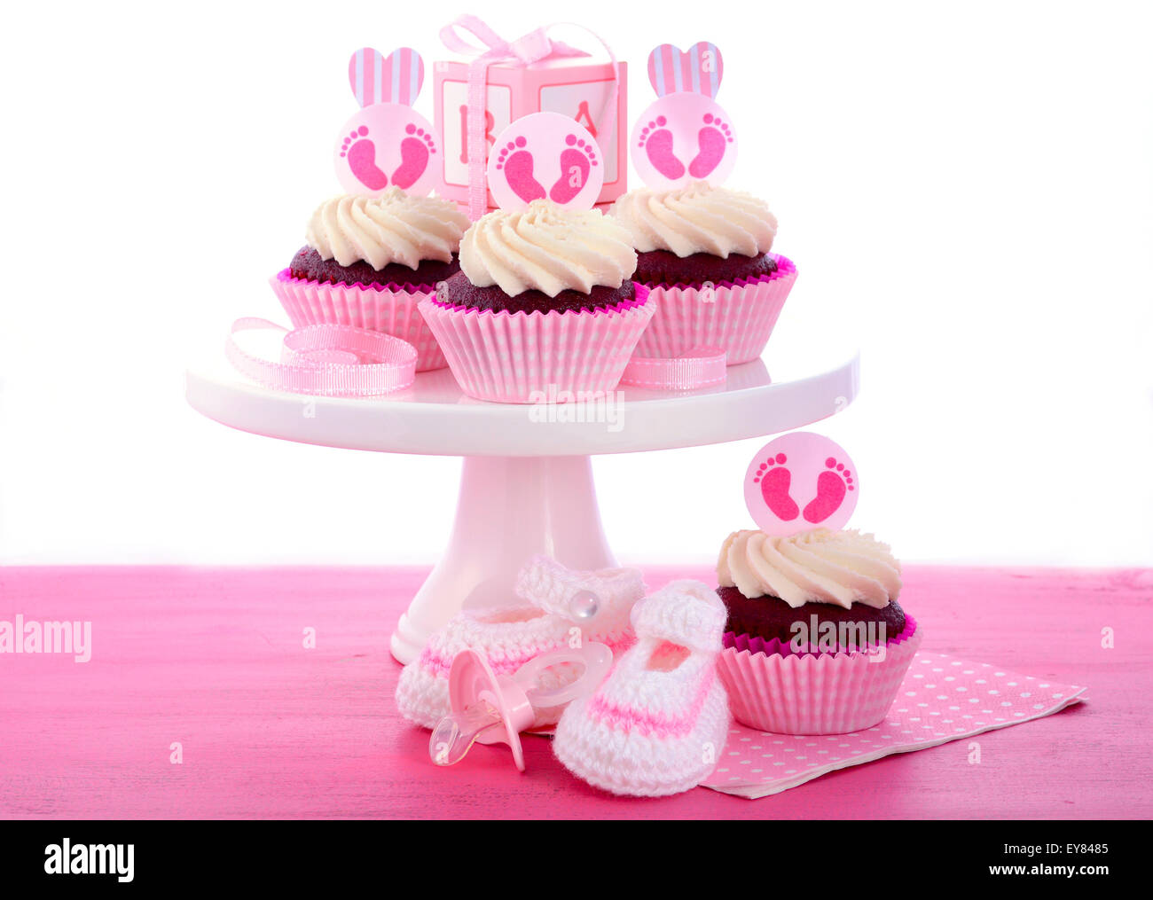 Its A Girl Baby Shower Cupcakes With Baby Feet Toppers And Stock Its A Girl Baby Shower Cupcakes With Baby Feet Toppers And Stock