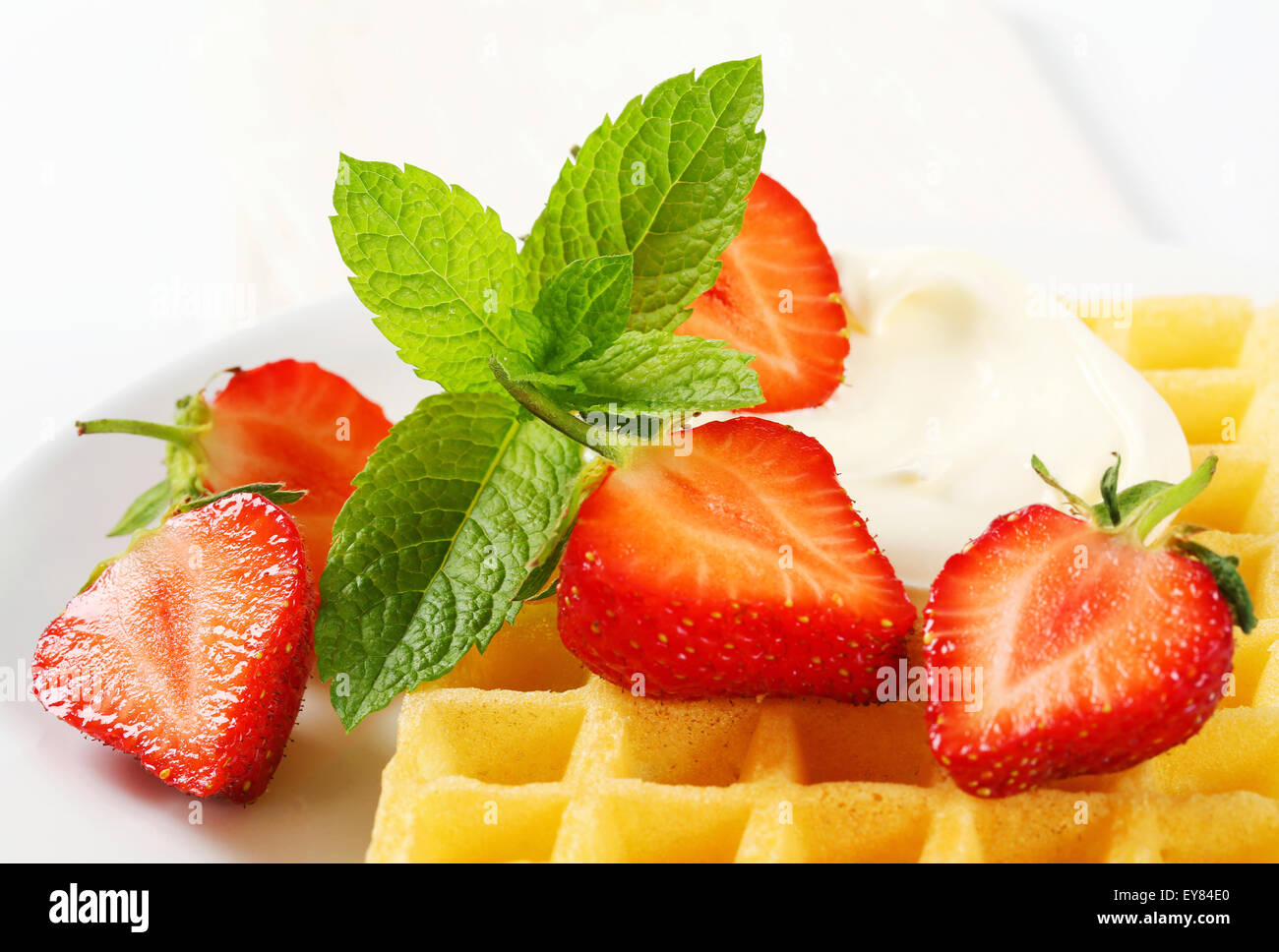 Belgian waffle with fresh strawberries Stock Photo