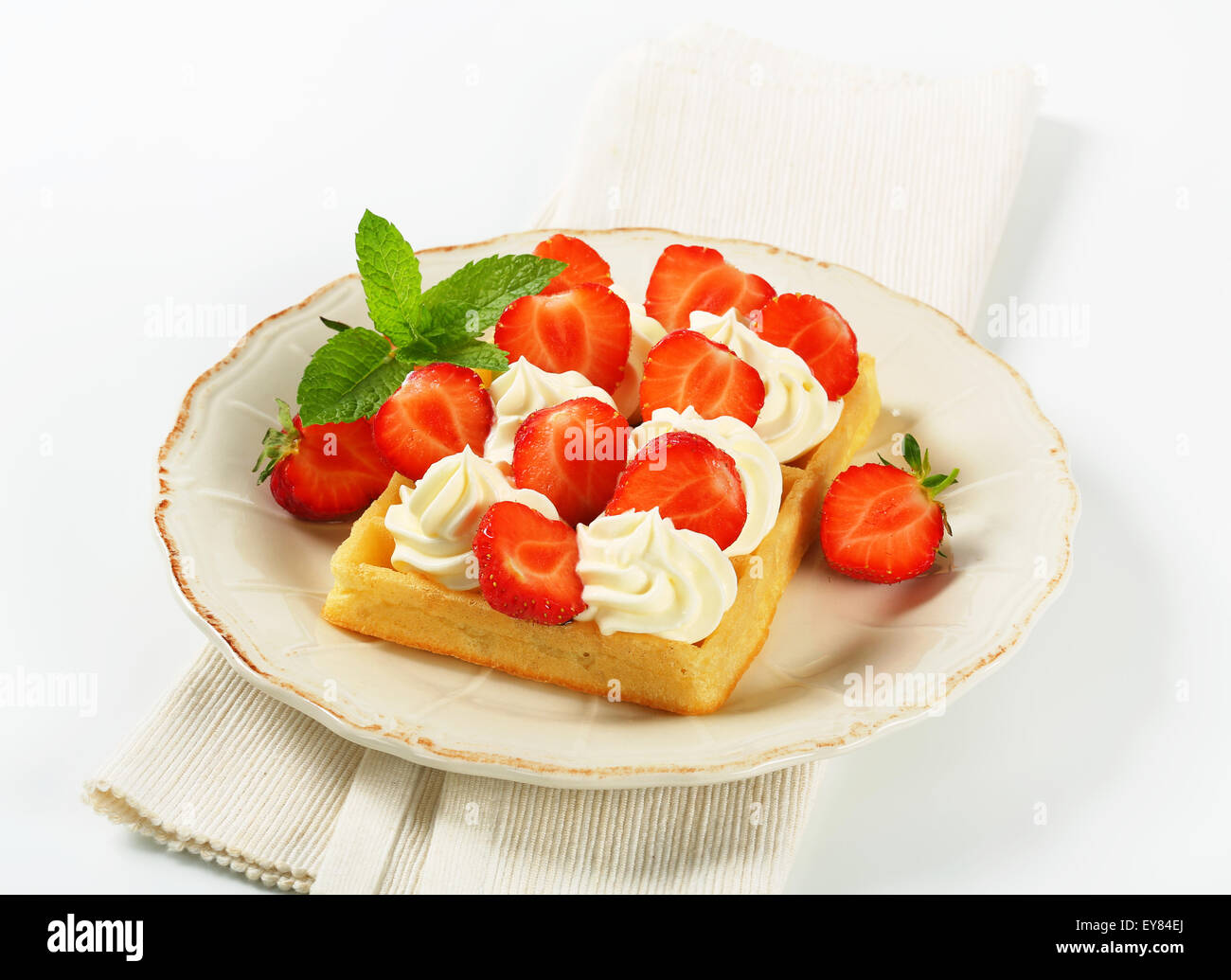Belgian waffle whipped cream fresh hi-res stock photography and images ...
