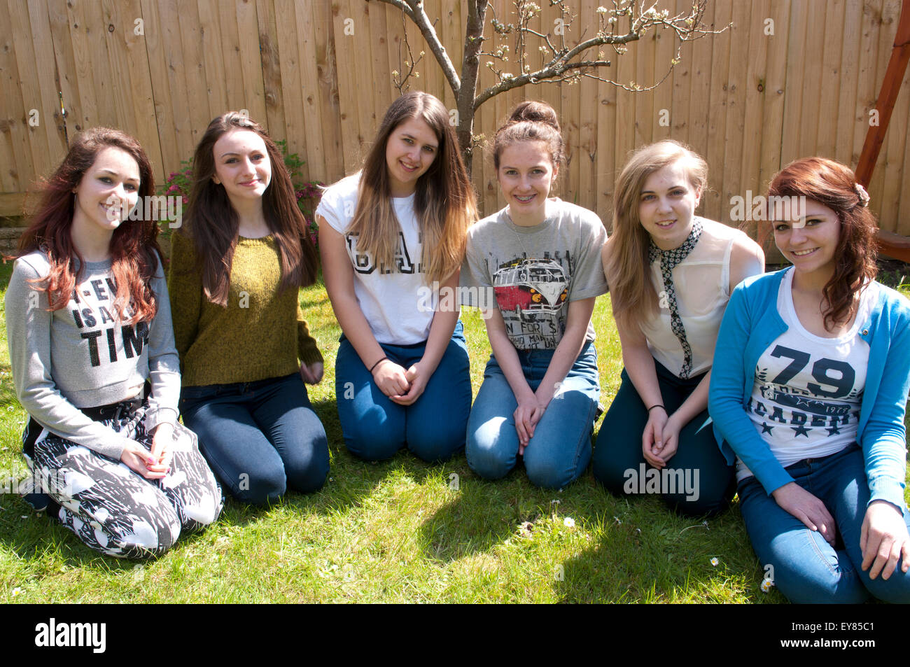 Happy group of teenage girls smiling Stock Photo
