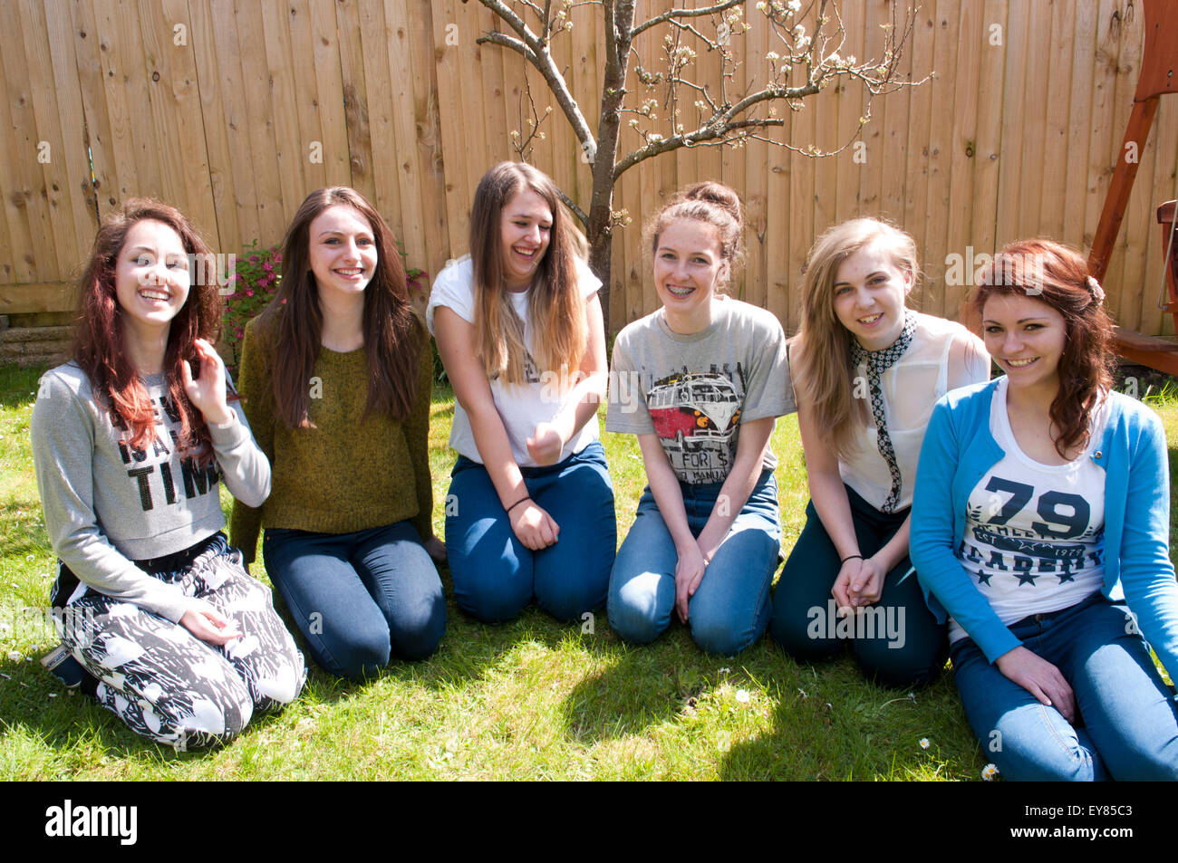 Happy group of teenage girls Stock Photo Alamy