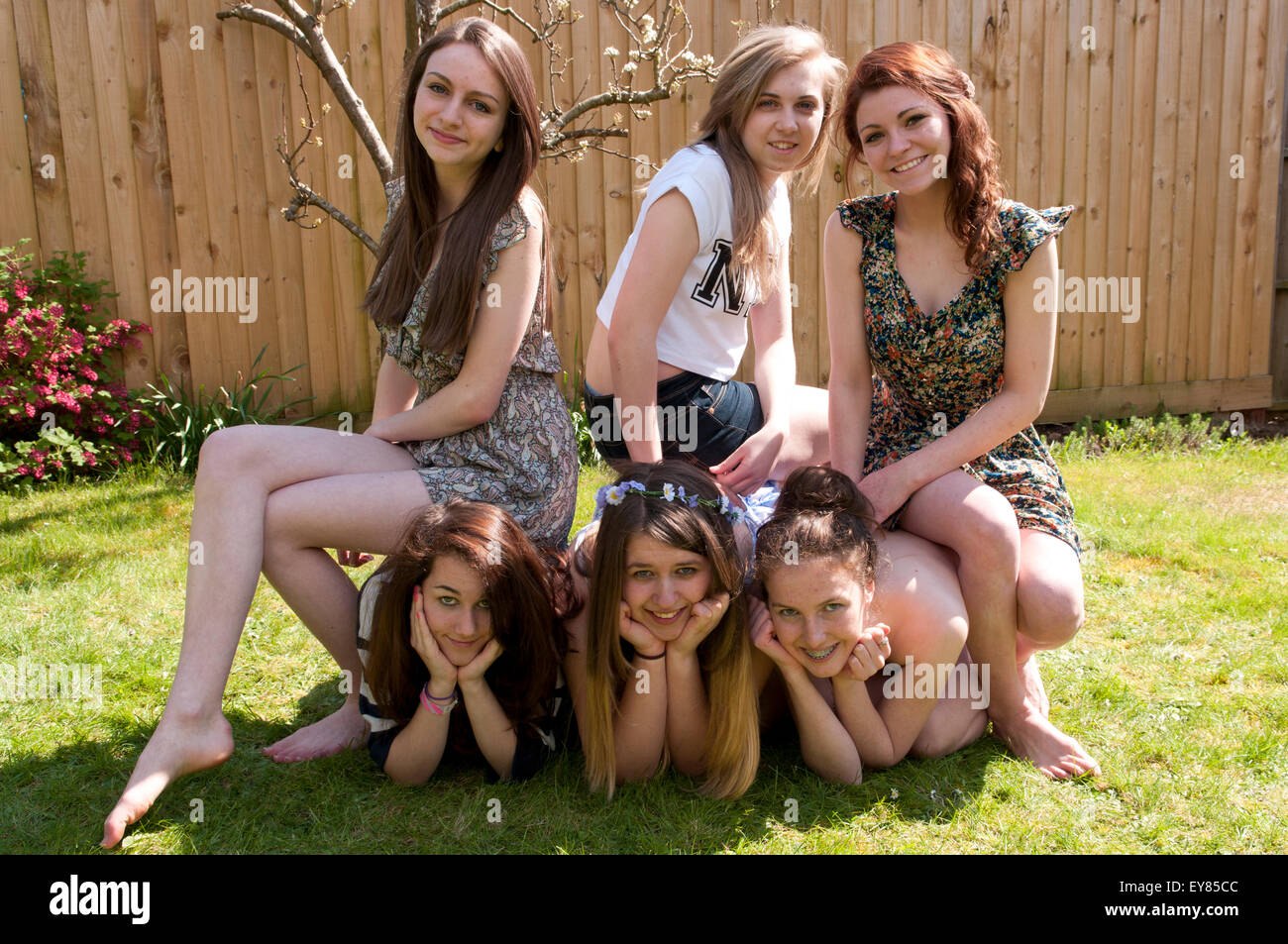 Happy group of teenage girls Stock Photo Alamy