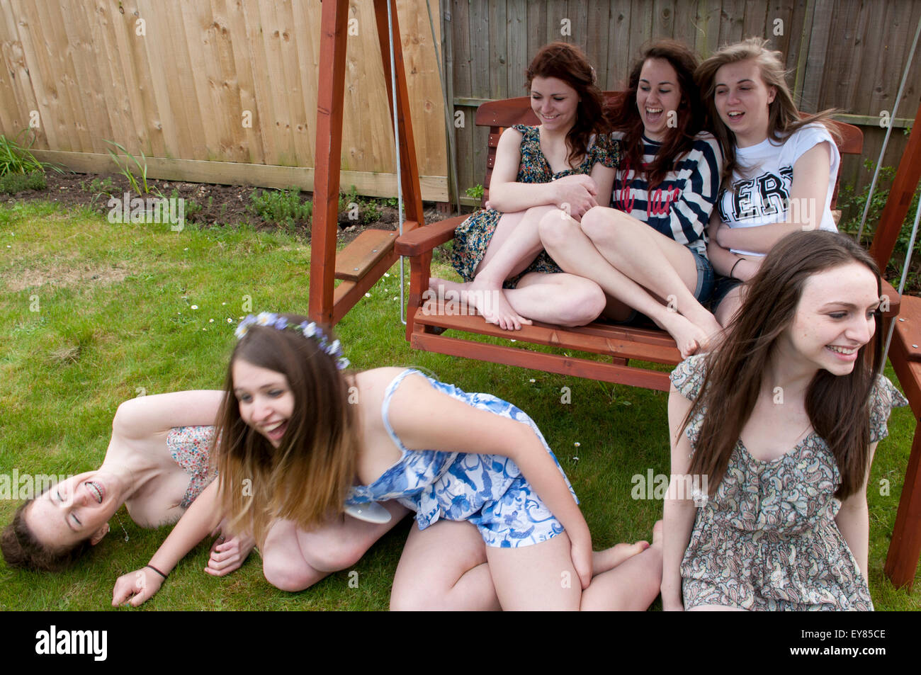Happy group of teenage girls Stock Photo