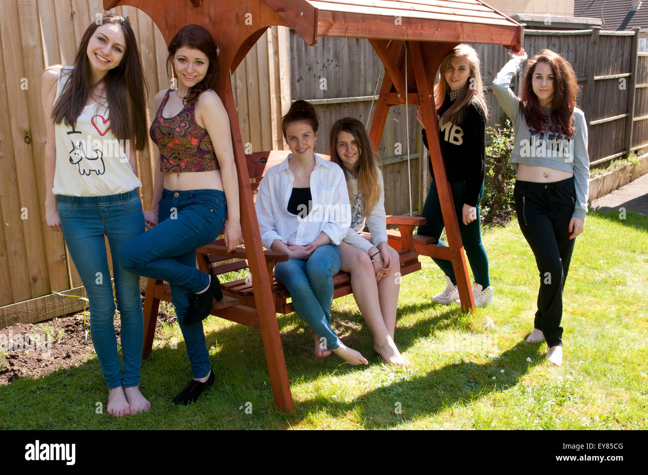 Happy group of teenage girls Stock Photo Alamy