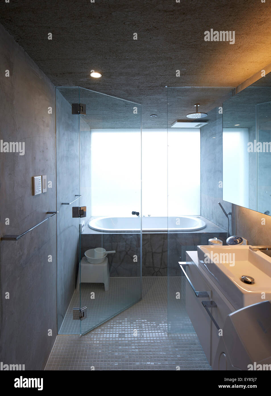 Bathroom. Katsutadai House, Chiba, Japan. Architect: Yuko Nagayama and Associates, 2015. Stock Photo