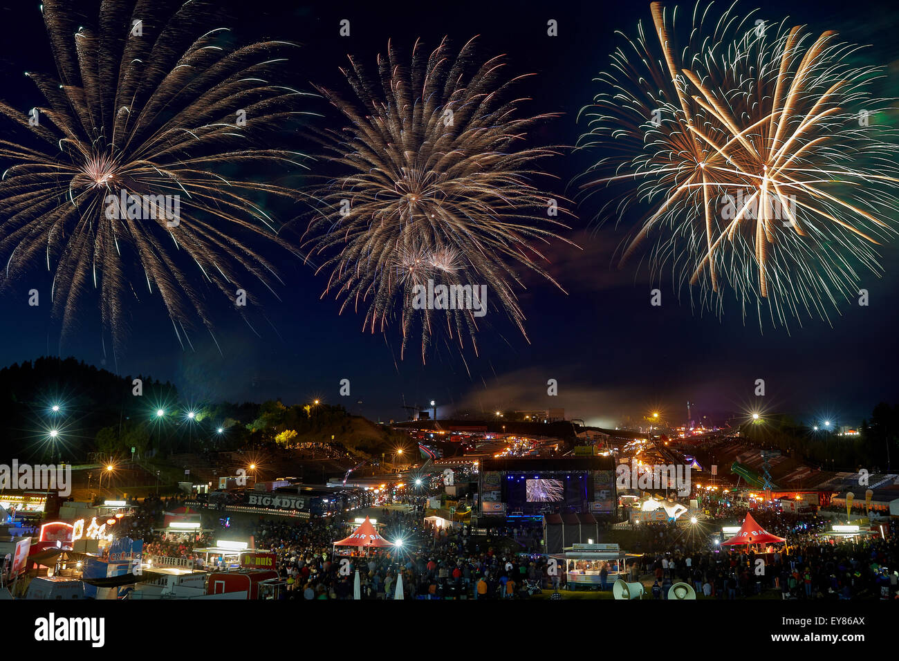 ADAC Truck Grand Prix, fireworks at night, Nürburgring, Nürburg, Rhineland-Palatinate, Germany Stock Photo