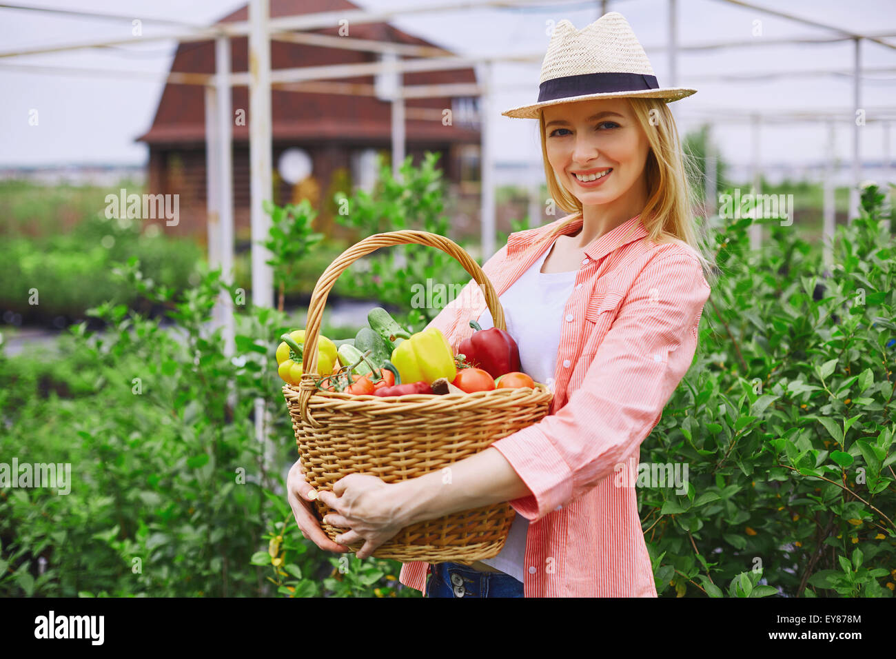 Young gardener with basket of various vegetables Stock Photo - Alamy