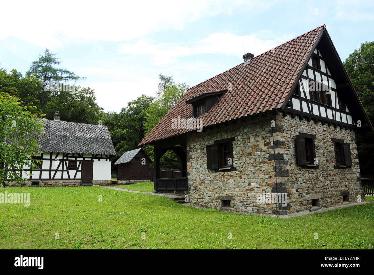 Buildings in the reconstructed Roman camp village at Saalburg near Bad Homburg, Germany. Stock Photo