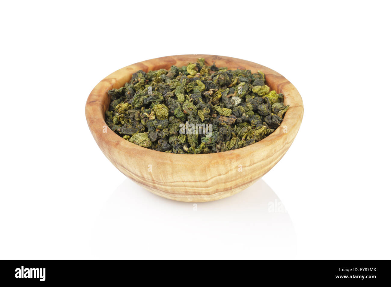 oolong green tea heap in bowl, isolated on white Stock Photo