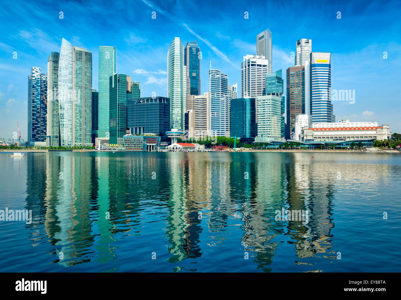 Modern Singapore city skyline of business district downtown in day with  reflection in water Stock Photo - Alamy