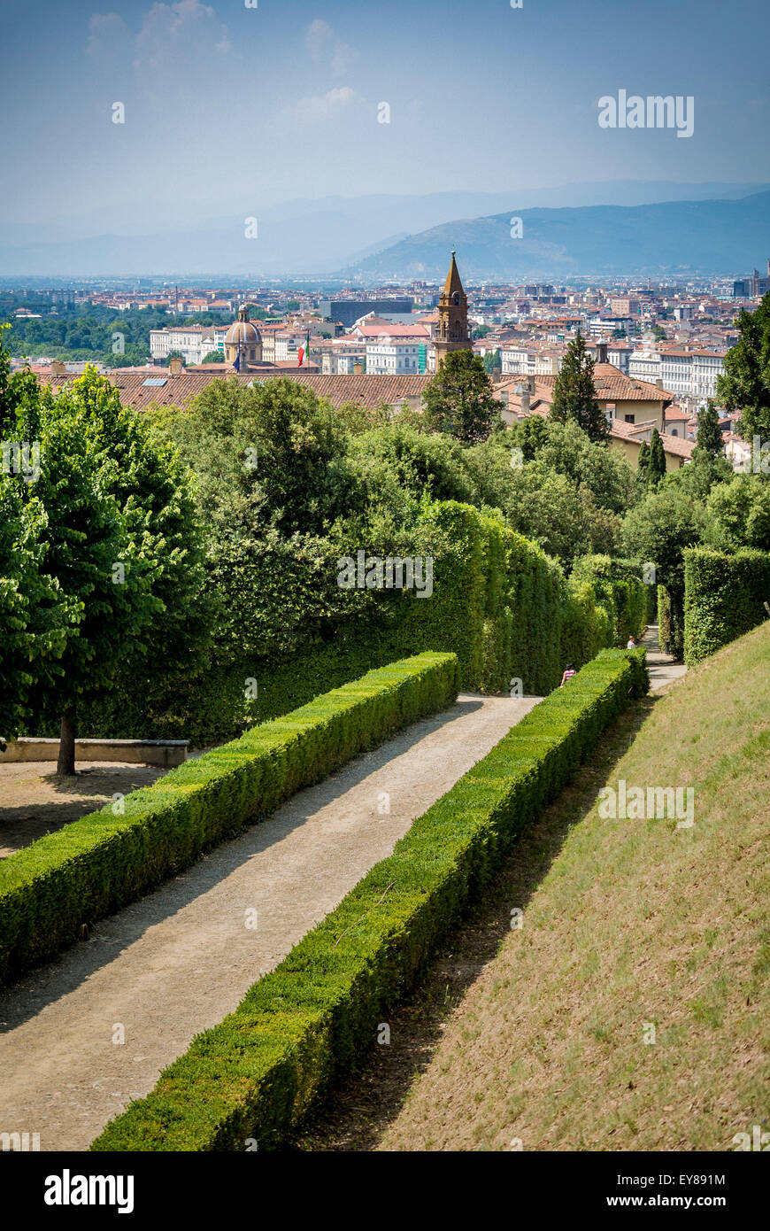Boboli Garden with Florence in the distance, Florence, Italy. Stock Photo