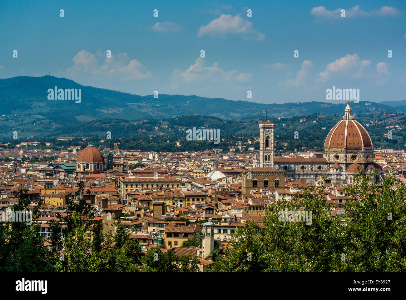 The city of Florence seen from the elevated view point of Fort Belverdere. Florence, Italy. Stock Photo