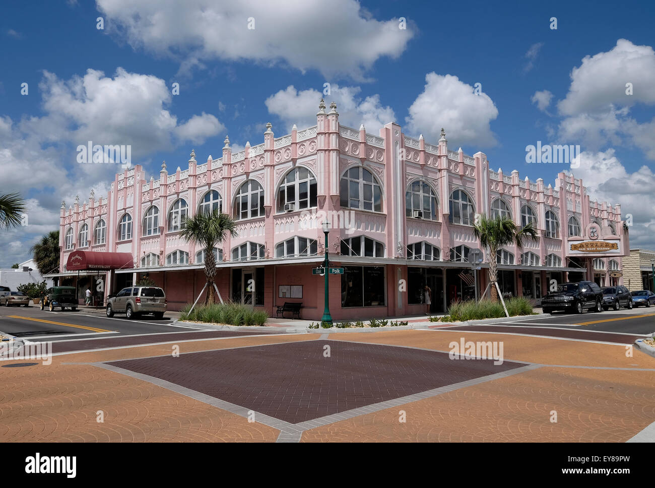 An old pink building in the town centre of Arcadia, Florida, United States of America. Stock Photo