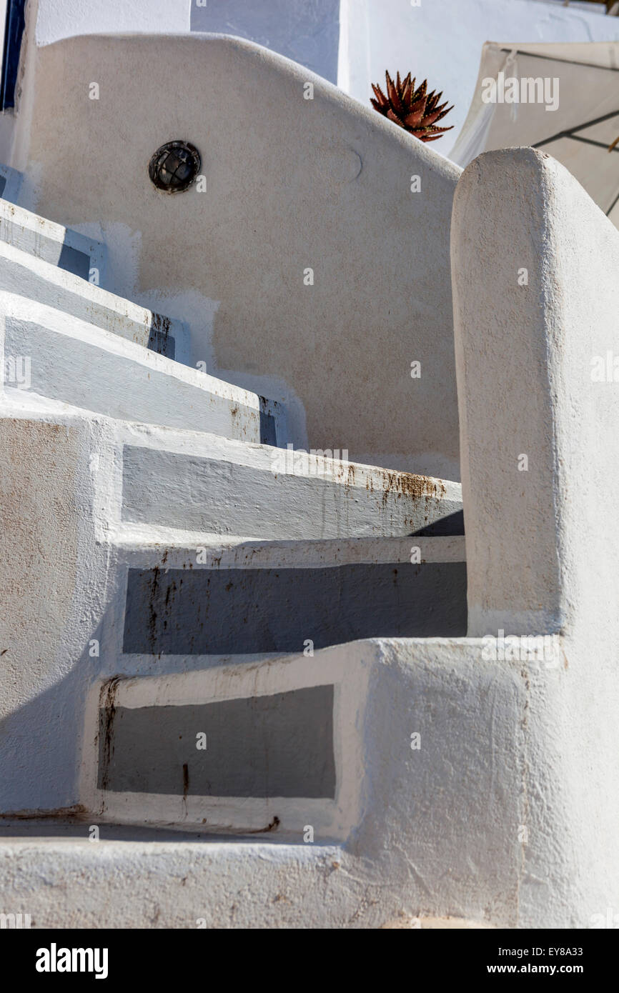 Santorini stairs Cyclades Islands, Greece, Europe Stock Photo