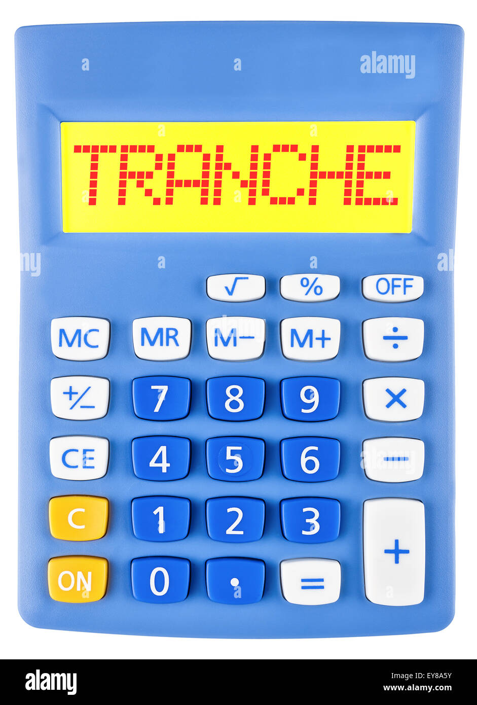 Calculator with TRANCHE on display isolated on white background Stock Photo