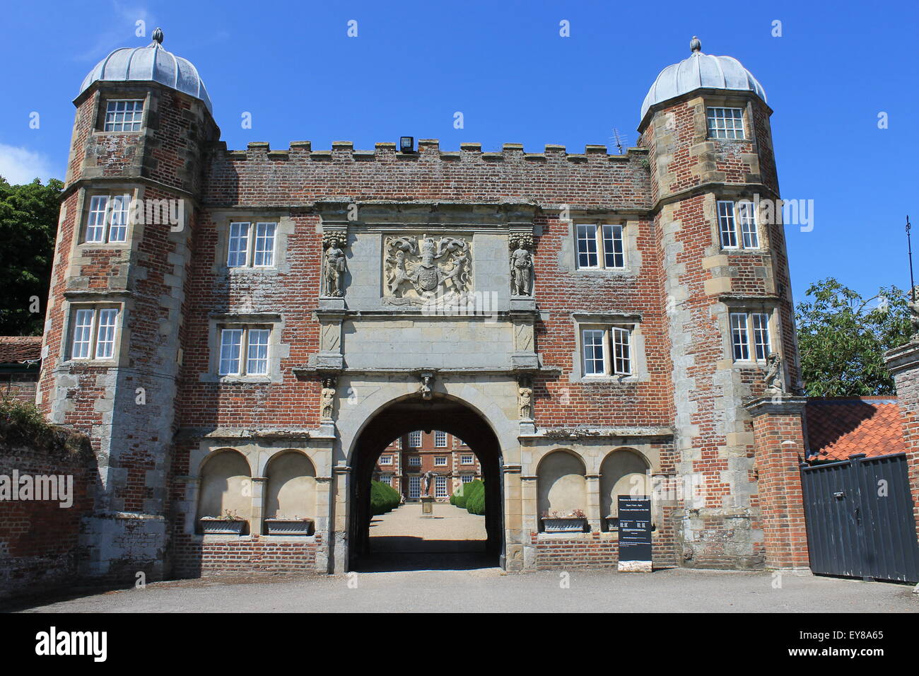 Front of the gatehouse at Burton Agnes Hall, near Driffield, East Riding of Yorkshire, England, UK Stock Photo