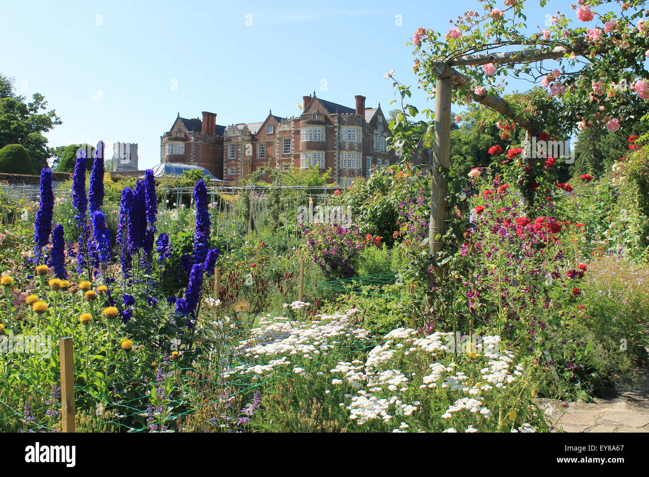 The Elizabethan manor house of Burton Agnes Hall viewed from the walled
