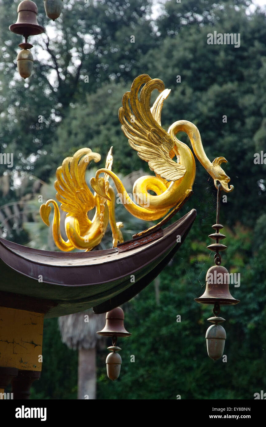 Golden fantasy animal decoration of a chinese style pagoda in the