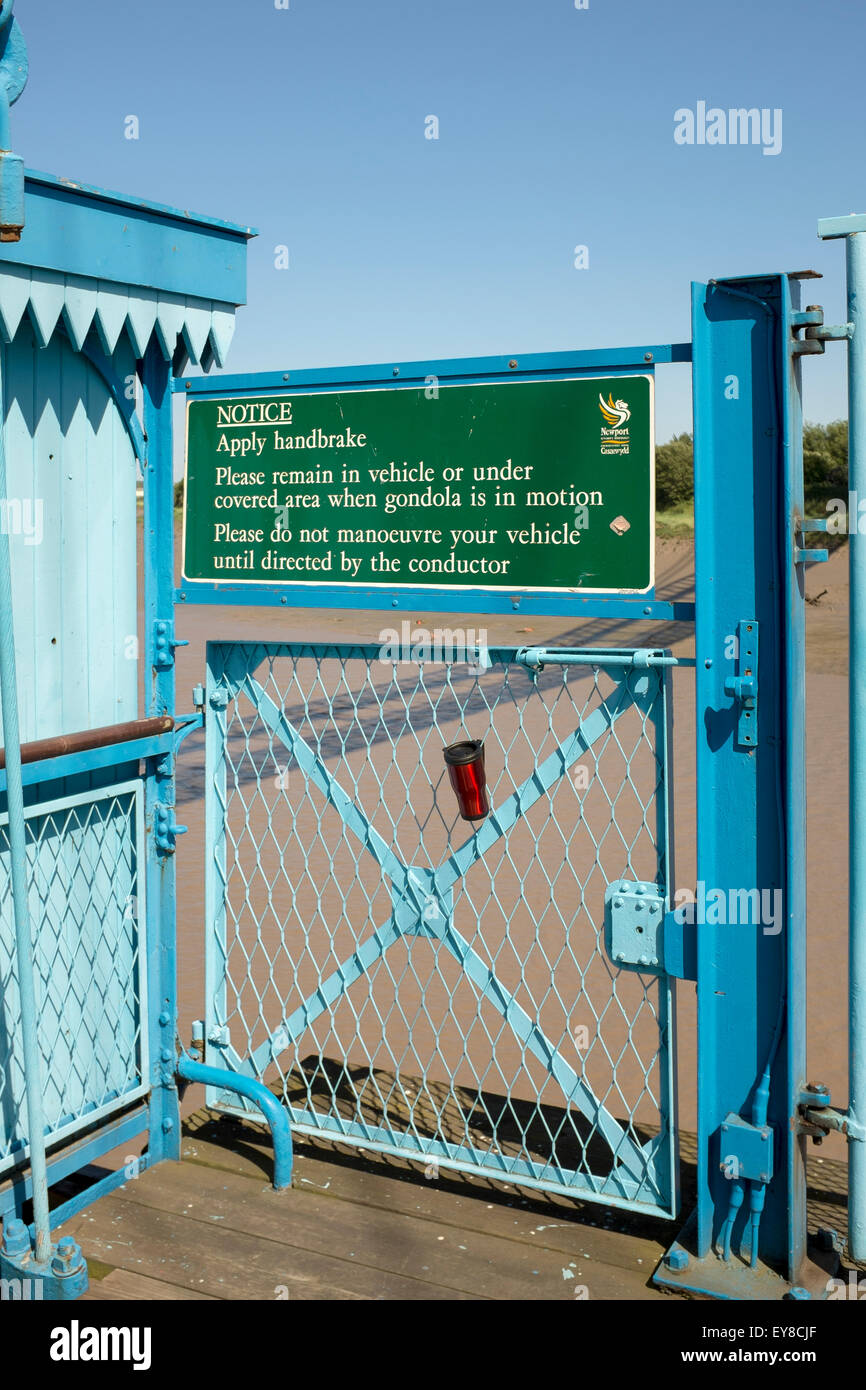Notice to Car Drivers on the Transporter Bridge Gondola in Newport South Wales Stock Photo