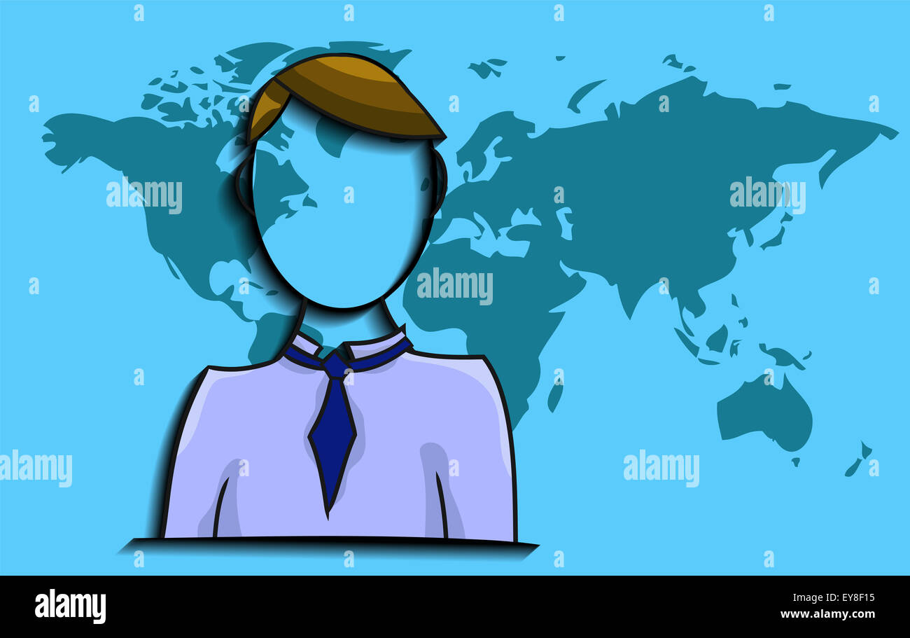 Illustration of businessman with world map Stock Photo - Alamy