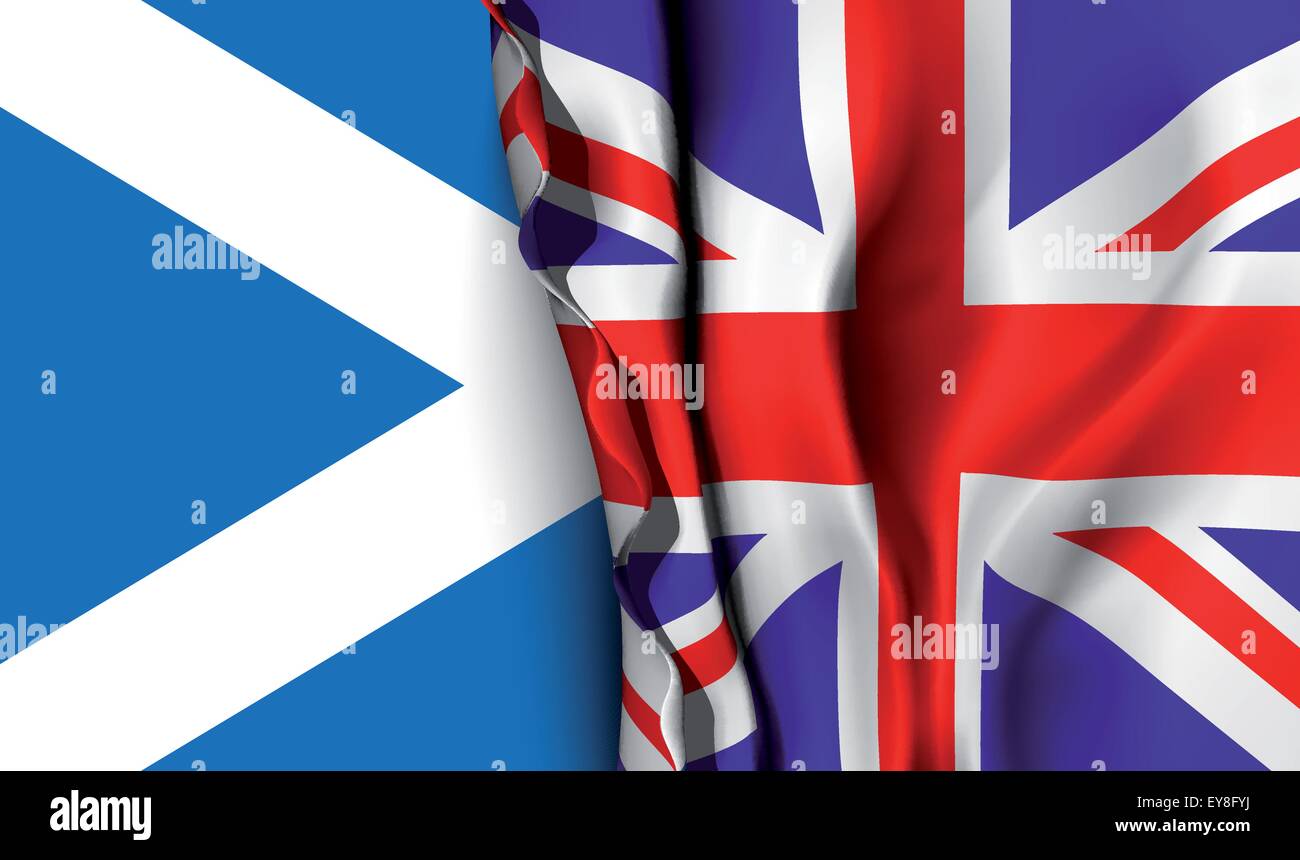Flag of United Kingdom over the Scotland flag. Stock Vector