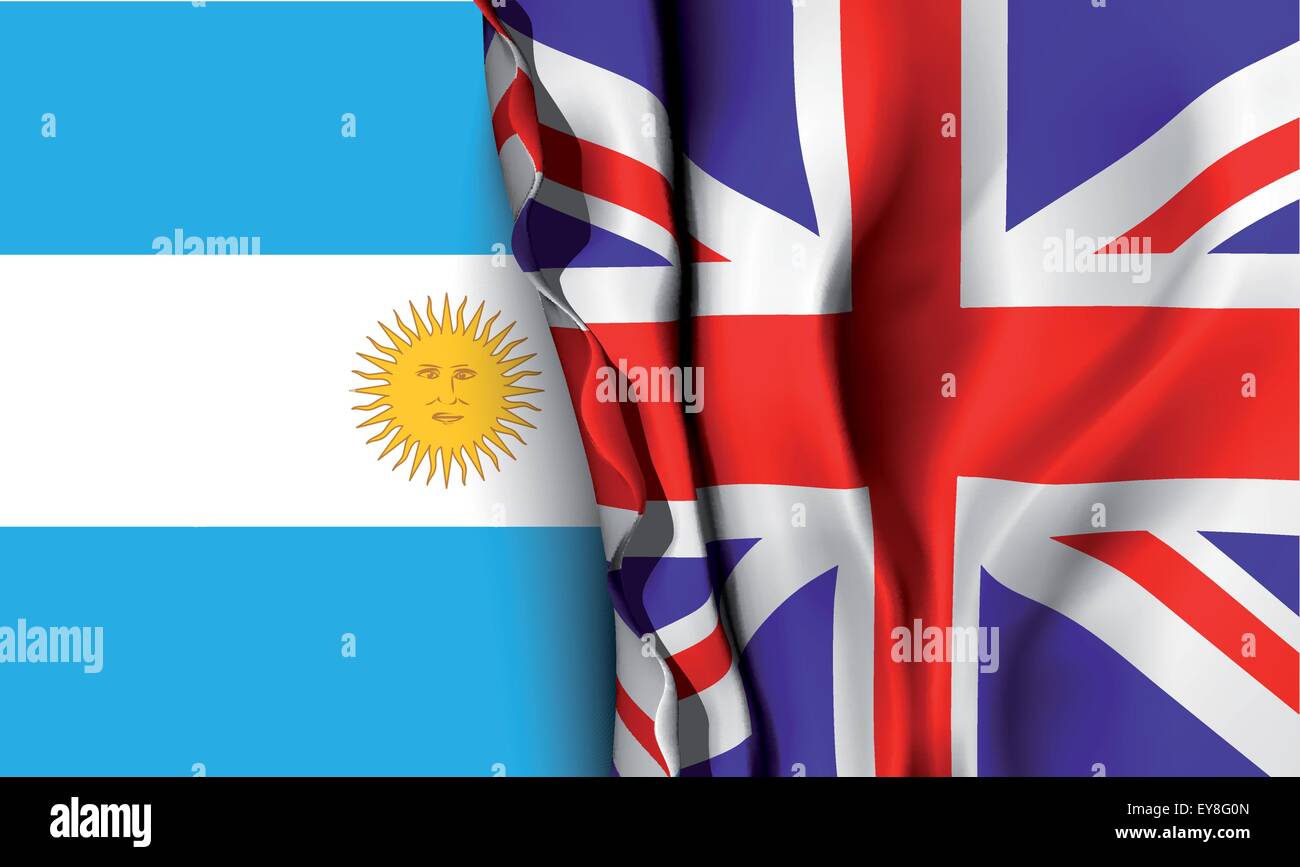 Flag of United Kingdom over the Argentina flag. Stock Vector