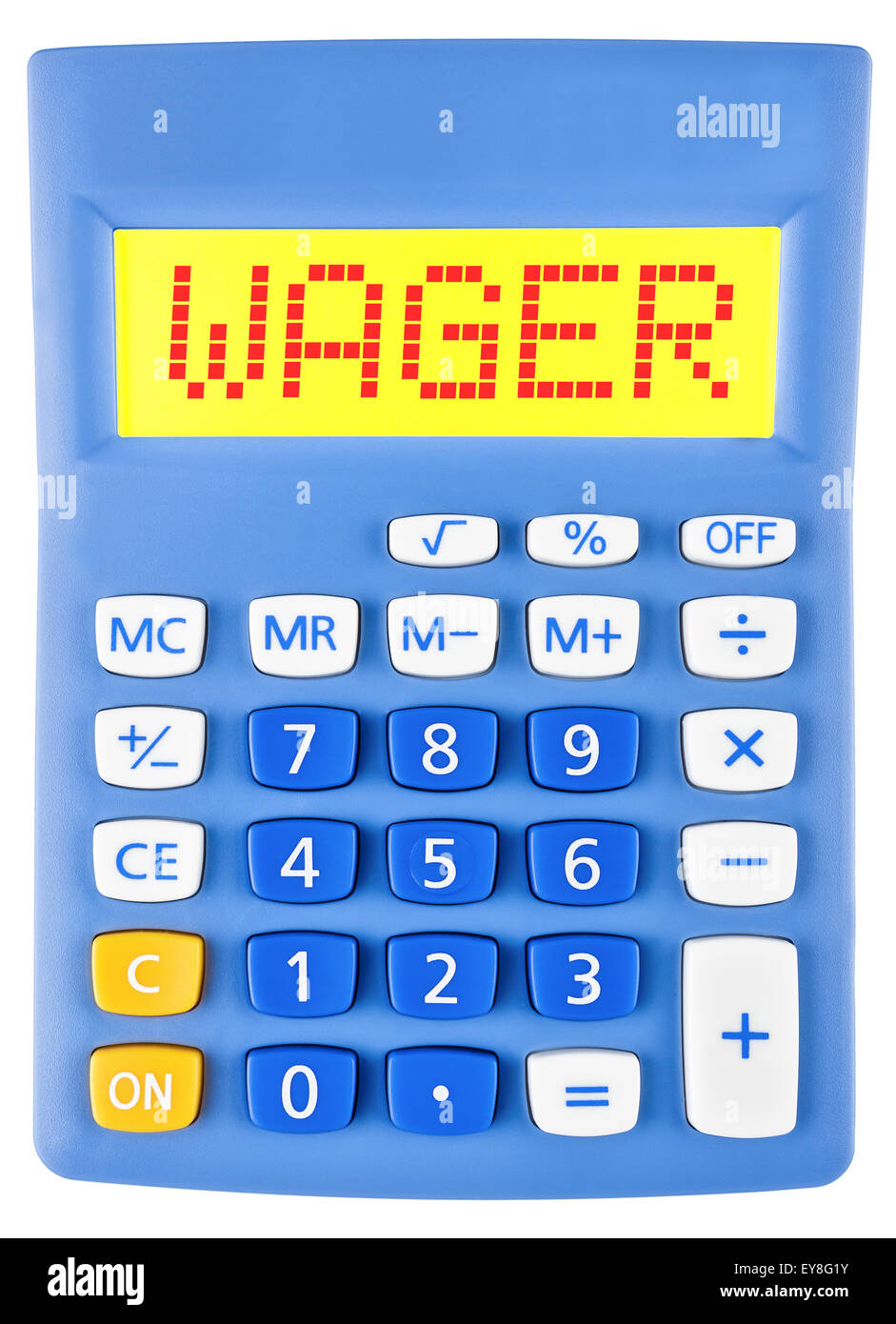 Calculator with WAGER on display on white background Stock Photo