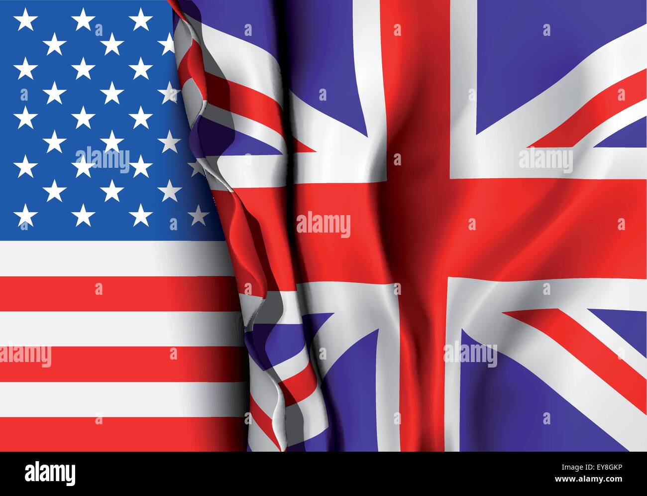 Flag of United Kingdom over the USA flag. Stock Vector