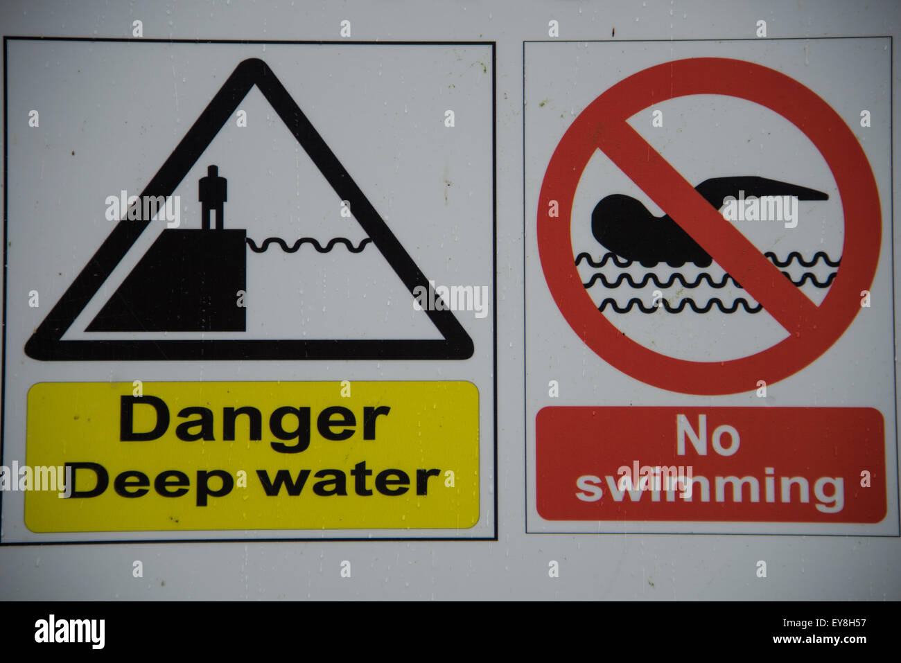 Danger deep water no swimming sign Stock Photo