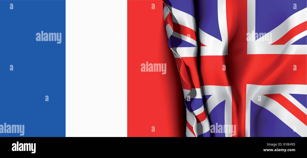 Flag of United Kingdom over the France flag. Stock Vector