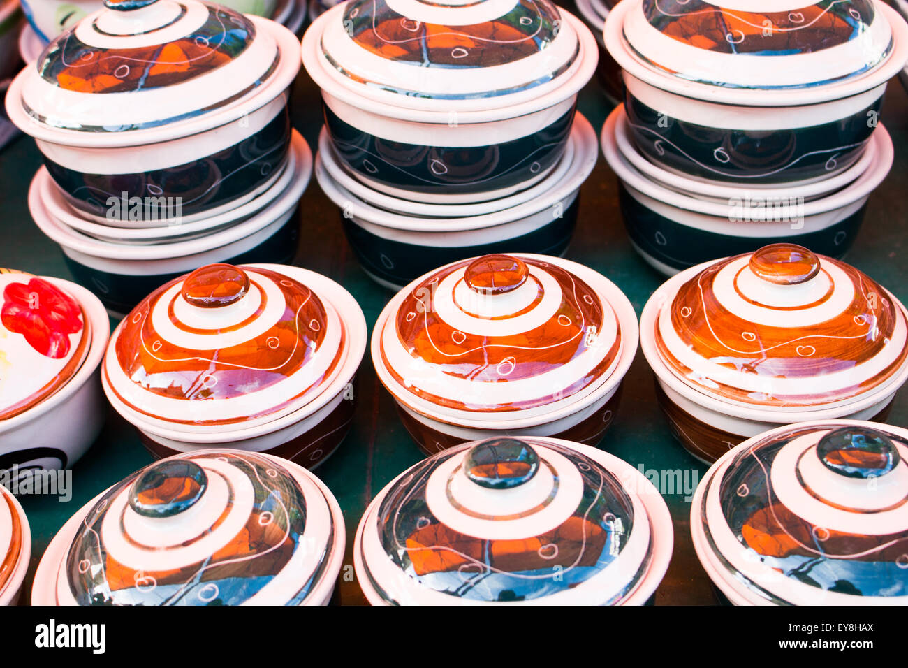 Ceramic bowl with assorted designs background beautiful Stock Photo