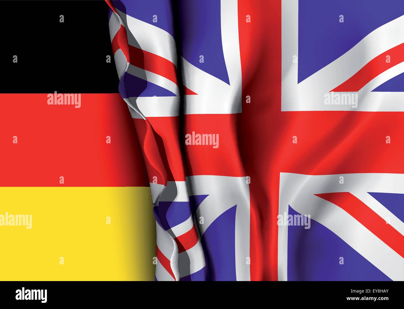 Flag of United Kingdom over the German flag. Stock Vector