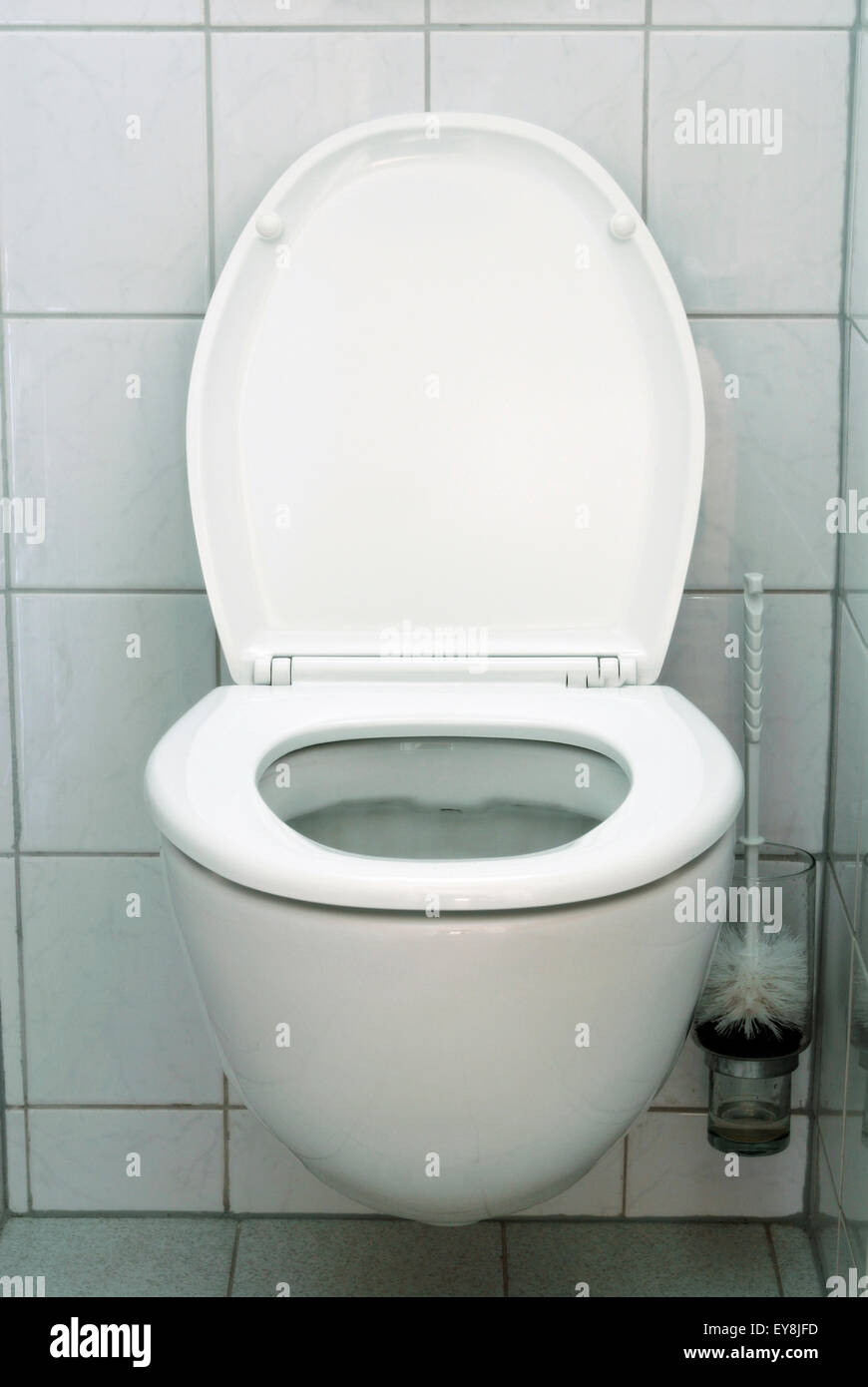 View into a toilet cabin with toilet bowl. Stock Photo