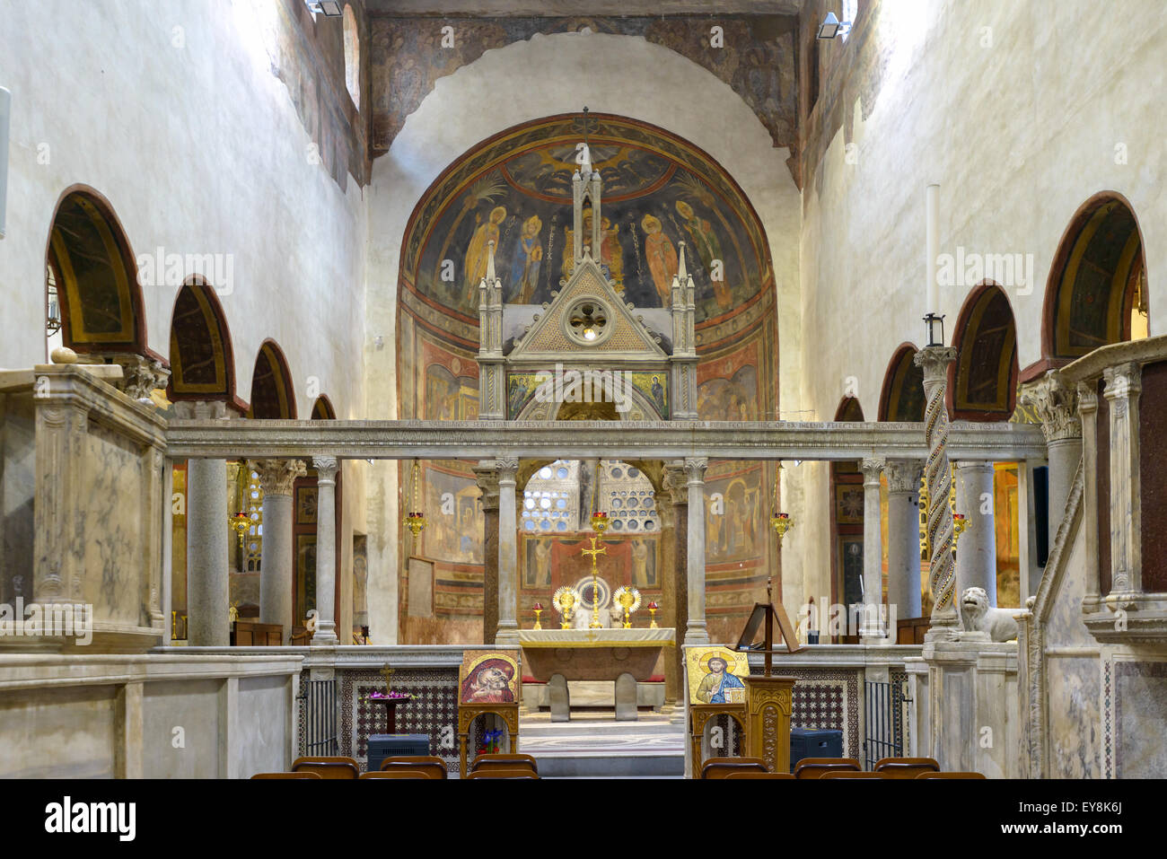 inside the church of Santa Maria in Cosmedin in Rome, Italy Stock Photo