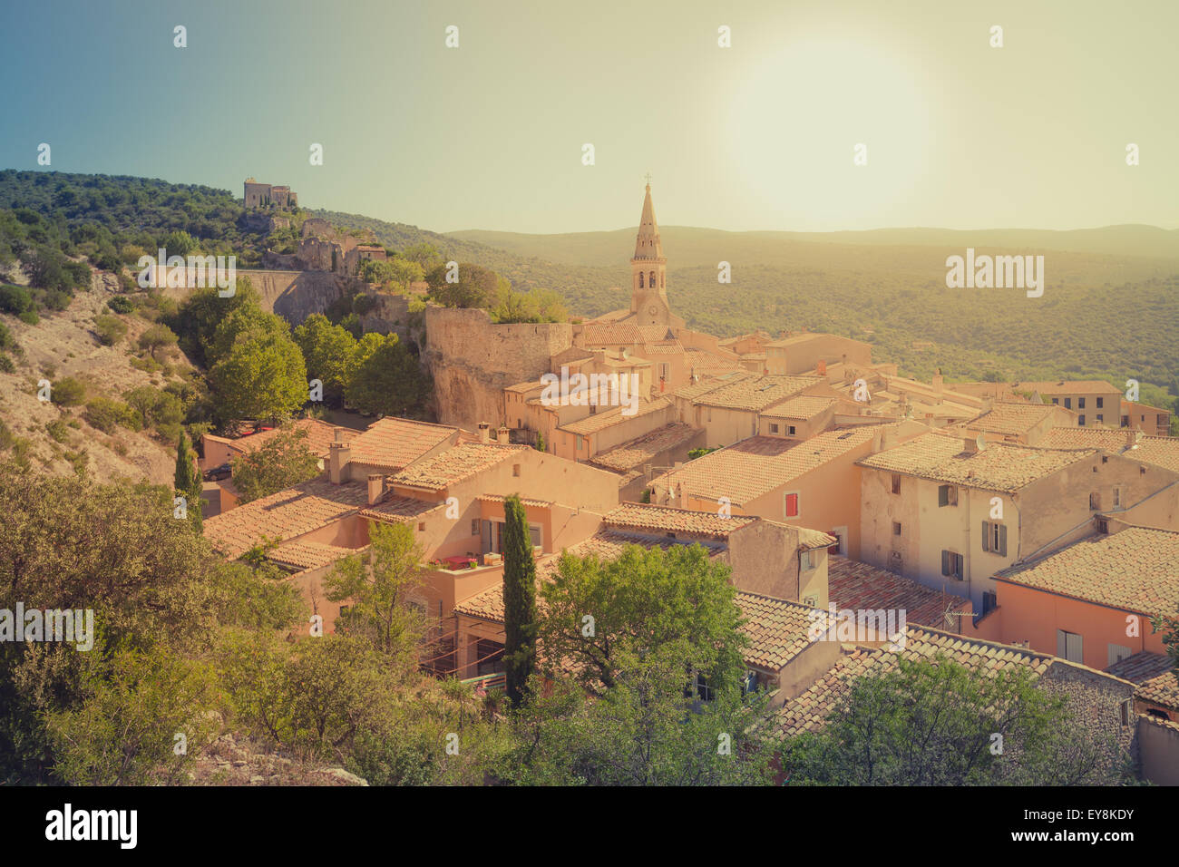 View of Saint Saturnin d Apt, Provence, France. Skyline with The