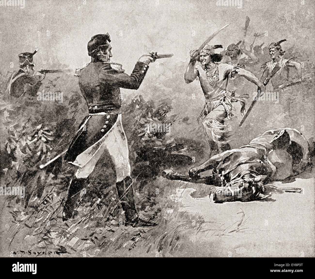 The death of Tecumseh during The Battle of the Thames, October 5, 1813. Tecumseh, 1768 –1813. Native American leader of the Shawnee and a large tribal ...