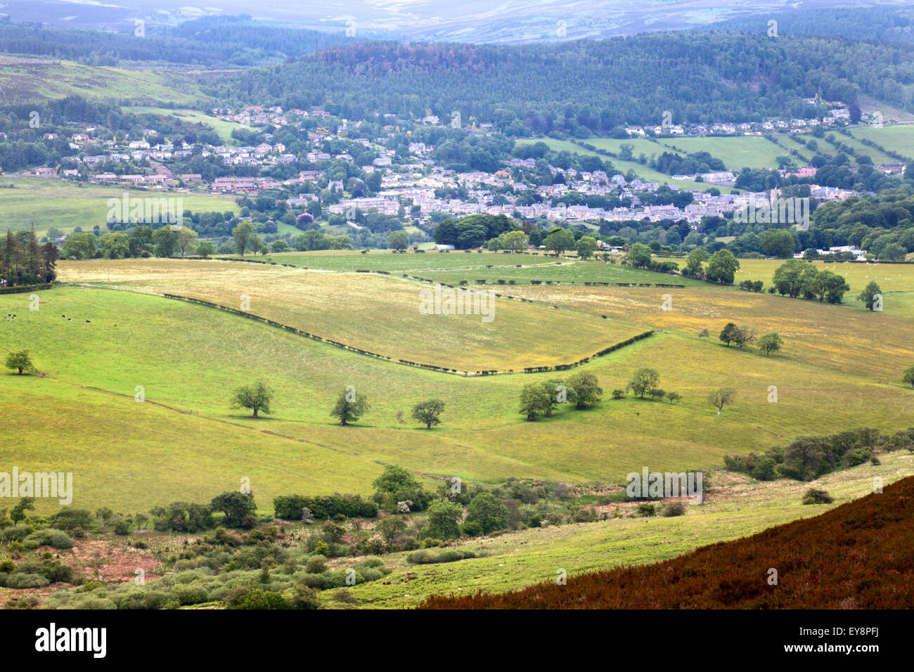 Rothbury from The Beacon in the Simonside Hills Northumberland England